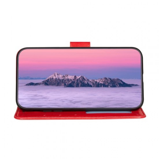 Solid Color Full Protection Leather Stand Wallet Phone Case with Strap for Samsung Galaxy A22 5G (EU Version) - Red Samsung Cases Mobile