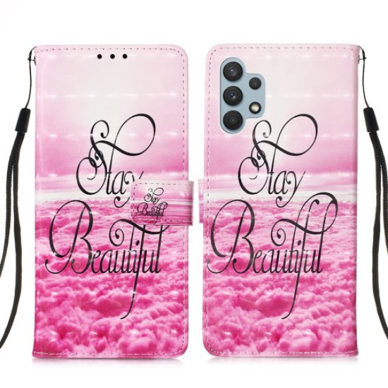 Pattern Printing Design Leather Wallet Phone Stand Case with Lanyard for Samsung Galaxy A32 4G (EU Version) - Sea of Clouds/Rose Samsung Cases Mobile
