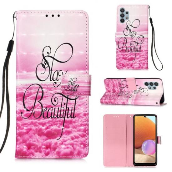 Pattern Printing Design Leather Wallet Phone Stand Case with Lanyard for Samsung Galaxy A32 4G (EU Version) - Sea of Clouds/Rose Samsung Cases Mobile