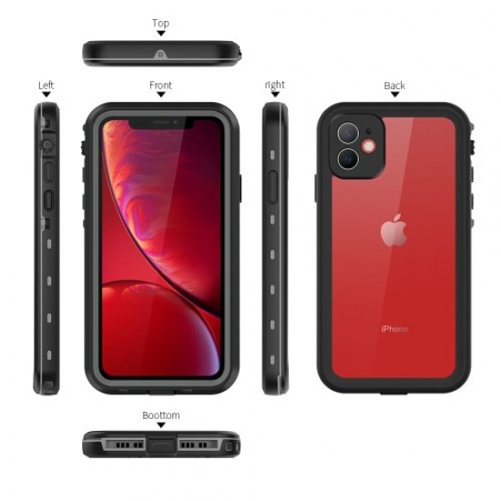REDPEPPER Dot+ Series IP68 Waterproof Case Phone Covering Clear Back for iPhone 11 6.1 inch - All Black Apple Cases Mobile