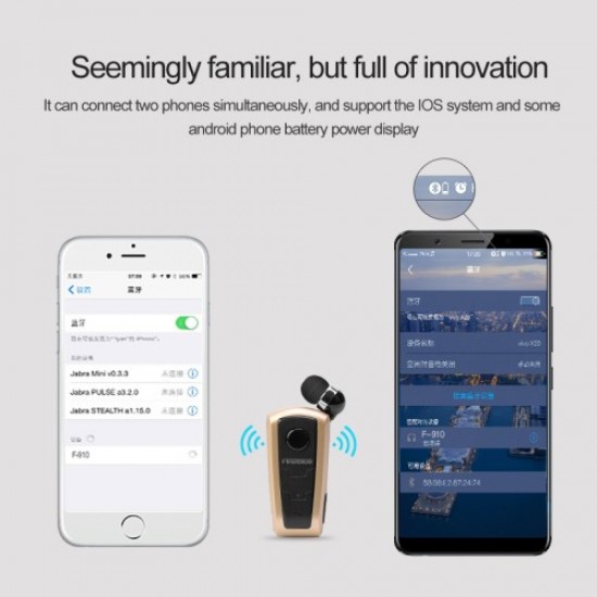 FINEBLUE F910 Ακουστικό Μονό Bluetooth Κολλάρου με Ρύθμιση Έντασης Ήχου - Χρυσαφί Bluetooth Ακουστικά / Ηχεία