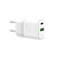 PURO White Mini Fast Travel Charger USB-A USB-C Power Delivery 20W - White