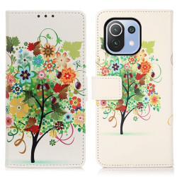 Pattern Printing Leather Wallet Stand Case for Xiaomi Mi 11 Lite 5G/4G - Colorized Tree