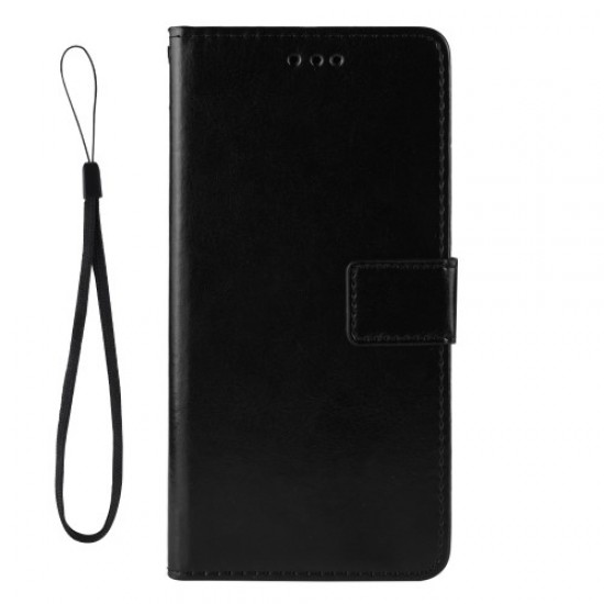 Crazy Horse Skin with Wallet Stand Leather Shell with Strap for Xiaomi Mi 11 Lite 4G/5G - Black XIAOMI Cases Mobile