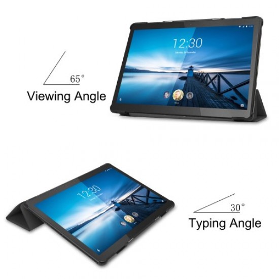 Stylish Tri-fold Leather Cover for Lenovo Tab M10 FHD REL TB-X605FC - Black Lenovo Cases Mobile Tablet