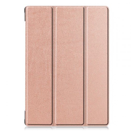 Stylish Tri-fold Leather Cover for Lenovo Tab M10 FHD REL TB-X605FC - Rose Gold Lenovo Cases Mobile Tablet