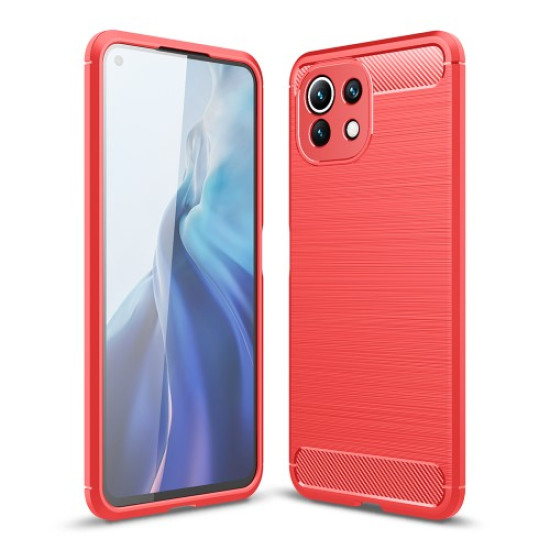 Carbon Fiber Texture Brushed TPU Phone Protector Case Cover for Xiaomi Redmi Note 10 5G - Red XIAOMI Cases Mobile