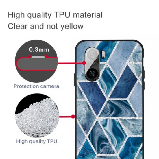 Fashion Marble Pattern Printing Matte Black TPU Phone Case Shell for Xiaomi Redmi K40/K40 Pro/Mi 11i/POCO F3 - Blue XIAOMI Cases Mobile