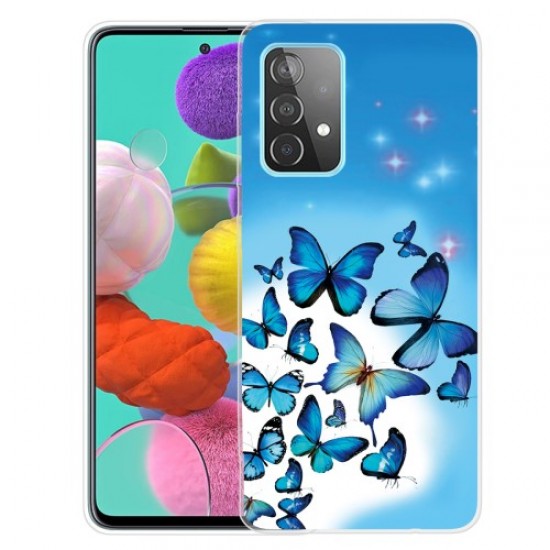 Pattern Printing Flexible TPU Phone Case for Samsung Galaxy A52 5G / A52 4G - Blue Butterfly Samsung Cases Mobile