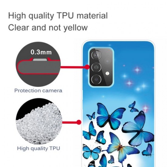 Pattern Printing Flexible TPU Phone Case for Samsung Galaxy A52 5G / A52 4G - Blue Butterfly Samsung Cases Mobile