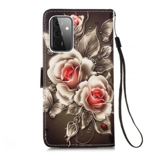 Pattern Printing Leather Wallet Stand Cover Case for Samsung Galaxy A52 5G / A52 4G - Rose Samsung Cases Mobile