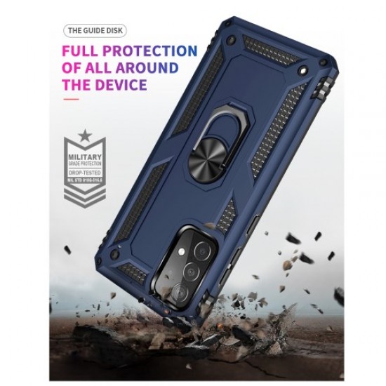 Armor Anti-fall Metal Ring Kickstand Design Hybrid PC TPU Shell for Samsung Galaxy A52 5G - Blue Samsung Cases Mobile
