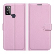 Litchi Texture PU Leather Wallet Design Phone Stand Cover Shell for Alcatel 1S (2021)/3L (2021) - Pink