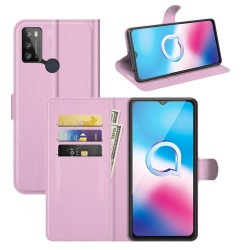 Litchi Texture PU Leather Wallet Design Phone Stand Cover Shell for Alcatel 1S (2021)/3L (2021) - Pink