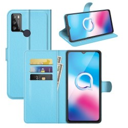 Litchi Texture PU Leather Wallet Design Phone Stand Cover Shell for Alcatel 1S (2021)/3L (2021) - Blue
