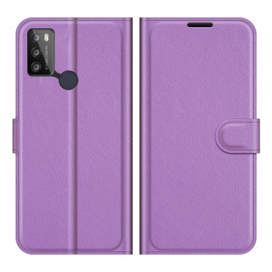 Litchi Texture PU Leather Wallet Design Phone Stand Cover Shell for Alcatel 1S (2021)/3L (2021) - Purple Alcatel Cases Mobile