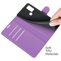 Litchi Texture PU Leather Wallet Design Phone Stand Cover Shell for Alcatel 1S (2021)/3L (2021) - Purple