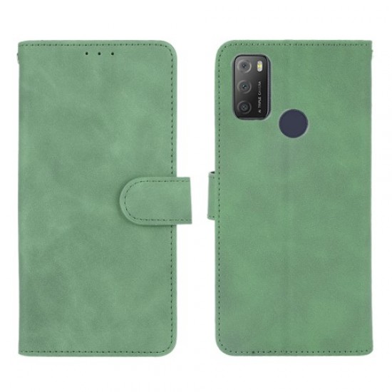 Wallet Stand Design Folio Flip Skin-touch Feeling Leather Protective Shell Phone Cover for Alcatel 1S (2021) - Green Alcatel Cases Mobile