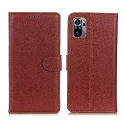 Litchi Skin Folio Flip Leather Case Protective Shell with Wallet Stand Design for Xiaomi Redmi Note 10 4G/Note 10S - Brown Litchi Skin Folio Flip Leather Case Protective Shell with Wallet Stand Design for Xiaomi Redmi Note 10 4G/Note 10S - Brown