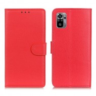 Litchi Skin Folio Flip Leather Case Protective Shell with Wallet Stand Design for Xiaomi Redmi Note 10 4G/Note 10S - Red