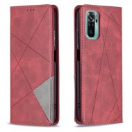 Δερμάτινη Θήκη Πορτοφόλι με Βάση Στήριξης με Γεωμετρικά Σχέδια για Xiaomi Redmi Note 10 4G/Note 10S - Κόκκινο