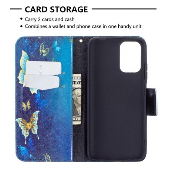 Folio Flip Pattern Printing Wallet Leather Phone Stand Case Shell for Xiaomi Redmi Note 10 4G/Note 10S - Golden Butterfly XIAOMI Cases Mobile
