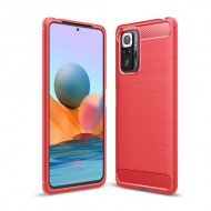 Brushed Workmanship Carbon Fiber Texture TPU Phone Protector Case Cover for Xiaomi Redmi Note 10 Pro - Red