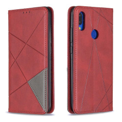 Geometric Pattern Leather Card Holder Case for Xiaomi Redmi Note 7 / Note 7 Pro (India) / Note 7S - Red