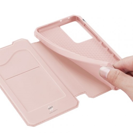 DUX DUCIS Skin X Auto-absorbed Leather Protector Card Holder Stand Case for Samsung Galaxy S21 Ultra 5G - Pink Samsung Cases Mobile