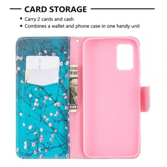 Pattern Printing Magnetic Leather Stand Wallet Phone Case Shell for Samsung Galaxy A02s (164.2x75.9x9.1mm) - Plum Blossom Samsung Cases Mobile