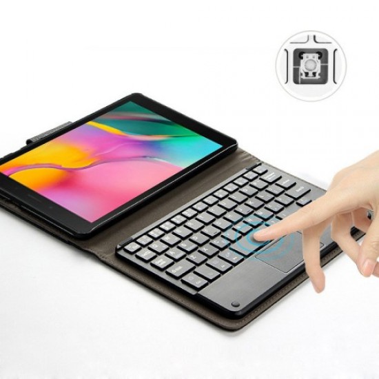 AJIUYU Δερμάτινη Θήκη Βιβλίο με Αποσπώμενο Ασύρματο Πληκτρολόγιο για Samsung Galaxy Tab A 8.0 Wi-Fi (2019) SM-T290/T295 - Μαύρο Samsung Θήκες Tablet