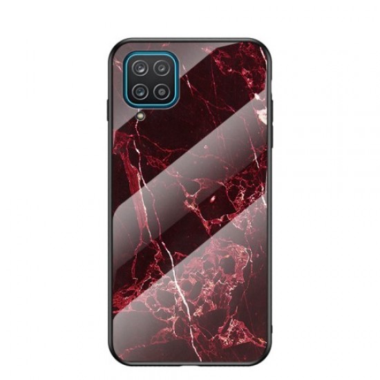 Marbling Pattern Tempered Glass Cell Phone Cover Wear and Scratch Resistant for Samsung Galaxy A12 - Blood Red Marble Samsung Cases Mobile