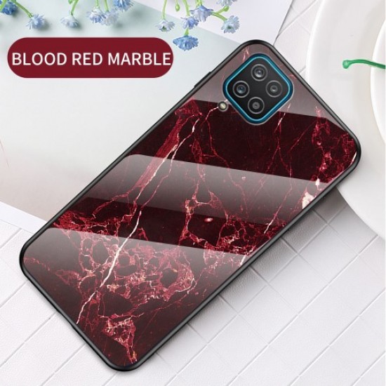 Marbling Pattern Tempered Glass Cell Phone Cover Wear and Scratch Resistant for Samsung Galaxy A12 - Blood Red Marble Samsung Cases Mobile