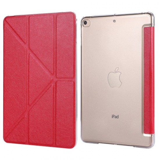 Silk Texture Origami Stand PU Leather Case for iPad mini (2019) 7.9 inch - Red Apple Cases Tablet