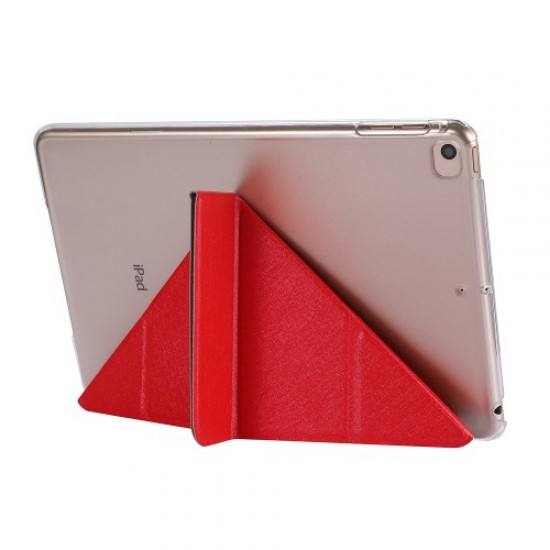 Silk Texture Origami Stand PU Leather Case for iPad mini (2019) 7.9 inch - Red Apple Cases Tablet