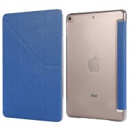 Silk Texture Origami Stand PU Leather Case for iPad mini (2019) 7.9 inch - Dark Blue