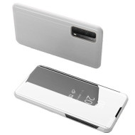 View Window Plated Mirror Surface Leather Case for Huawei P smart 2021/Y7a Stand Shell - Silver