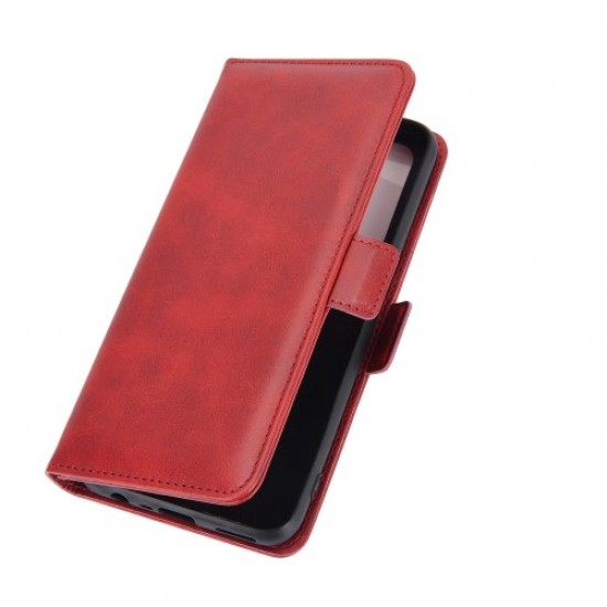 Double Clasp Flip Stand Leather Cover for Realme 7 (Global) / Realme 7 (Asia) - Red Oppo Realme Cases Mobile