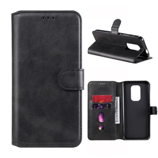 Classic Wallet Stand Flip Leather Phone Case for Motorola Moto G9 Play / Motorola Moto E7 Plus - Black Motorola Cases Mobile