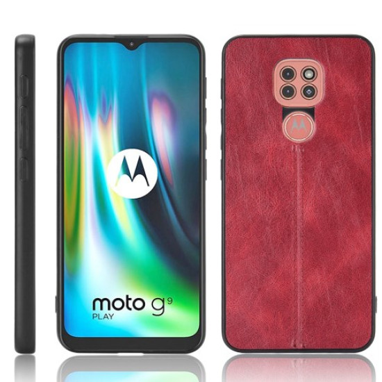 Stitching Design PU Leather Coated PC + TPU Hybrid Case for Motorola Moto G9 (India)/G9 Play/E7 Plus - Red Motorola Cases Mobile