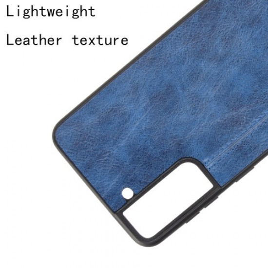 Hybrid Protector for Samsung Galaxy S21 PU Leather Coated PC + TPU Phone Case - Blue Samsung Cases Mobile