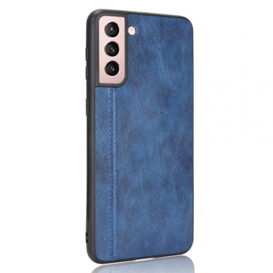 Hybrid Protector for Samsung Galaxy S21 PU Leather Coated PC + TPU Phone Case - Blue Samsung Cases Mobile