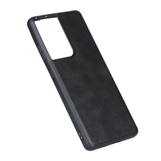 Leather Coated TPU+PC Phone Case for Samsung Galaxy S21 Ultra - Black Samsung Cases Mobile