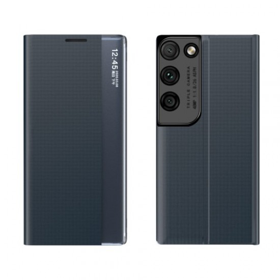 View Window Auto-absorbed Flip Leather Stand Protector Case for Samsung Galaxy S21 Ultra - Dark Blue Samsung Cases Mobile