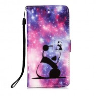 TPU + PU Leather Wallet Stand Case with Pattern Printing for Samsung Galaxy A12 - Panda