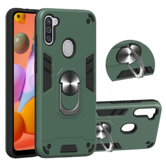 2 in 1 Armor Case PC+TPU Hybrid Shell with Ring Kickstand for Samsung Galaxy A11 (EU Version)/M11 - Green Samsung Cases Mobile