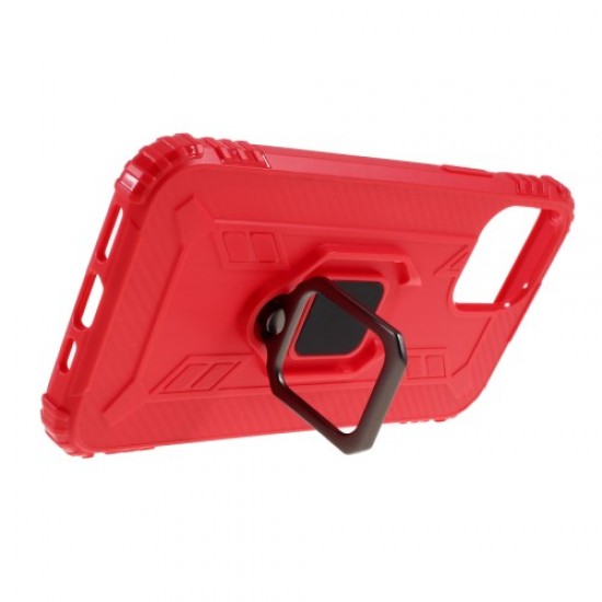 Anti-drop TPU Shell with Finger Ring Kickstand for iPhone 12 mini - Red Apple Cases Mobile