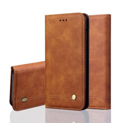 Auto-absorbed Retro Crazy Horse Texture Leather Wallet Stand Flip Cover Accessory for iPhone XR 6.1 inch - Light Brown