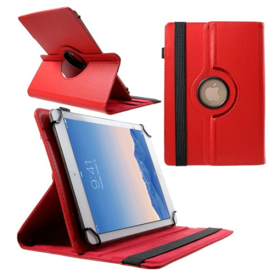 Universal 360 Degree Rotary Stand Litchi Skin Leather Cover for 9-10 inch Tablet PCs, Size: 24-26.cm x 16-18.5cm - Red Universal Tablets Cases