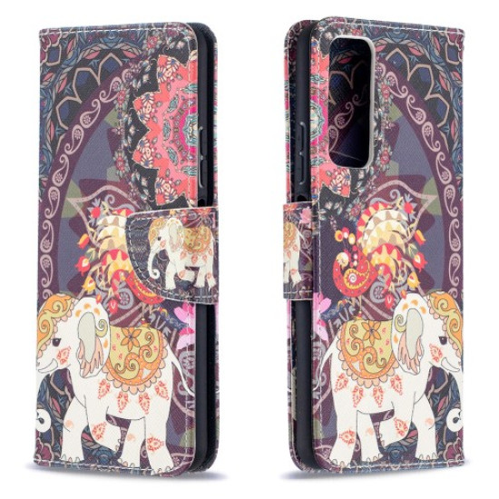 Pattern Printing Wallet Stand Flip Leather Phone Protective Shell for Huawei P smart 2021/Y7a - Elephant and Flower Huawei Cases Mobile